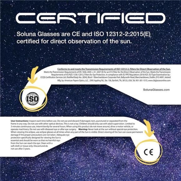 2 Solar Eclipse Glasses AAS Approved 2024 - Made in the USA CE and ISO Certified - Picture 3 of 7